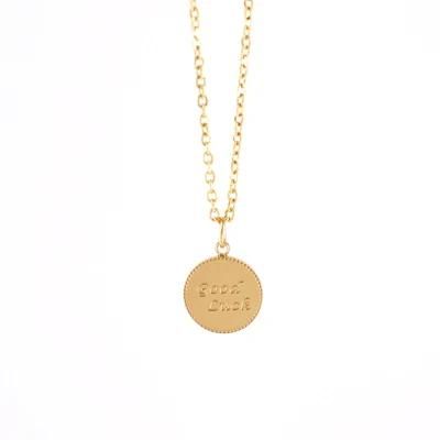 Fashion Good Luck Jewelry Small Round Gold Coin Oval Titanium Necklace