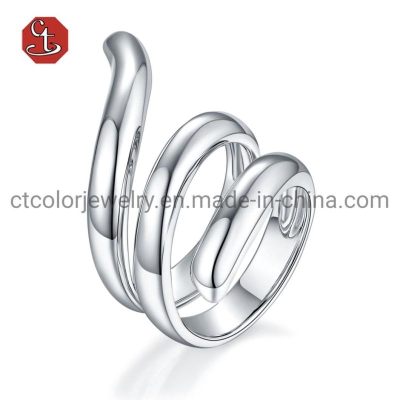 Irregular Brass Ring Shiny Plain Rings for Women Line Designs High Quality Polishing Ring
