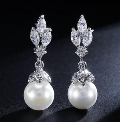Bridal Pearl CZ Earring, Wedding Pearl CZ Earring, Wedding Bridal Jewelry