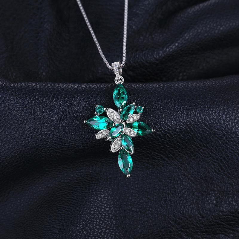 Flower Pendant Created Green Emerald 925 Sterling Silver Trendy Jewelry for Women