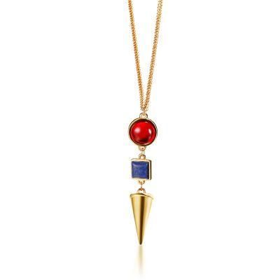 Alloy Geometry Ruby Gem Stone Cone Pendant Jewelry Necklace
