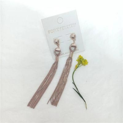 Fashion Jewelry Rose Gold Plated Fancy Bicolour Long Tassel Chain Earring for Women Accessories