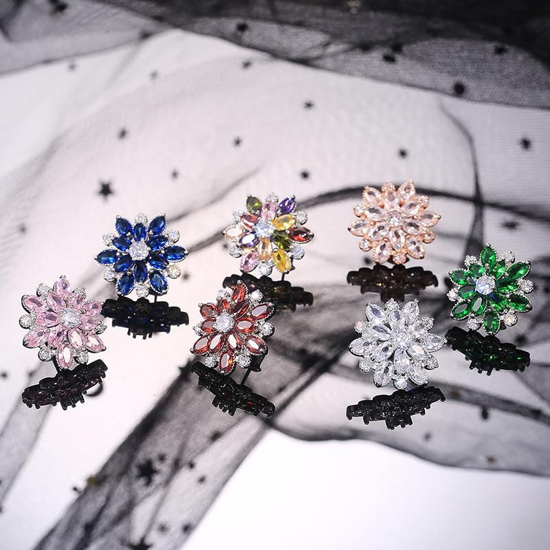 Bride Wedding Sun Flower Snowflake Zircon Stud Earring for Women