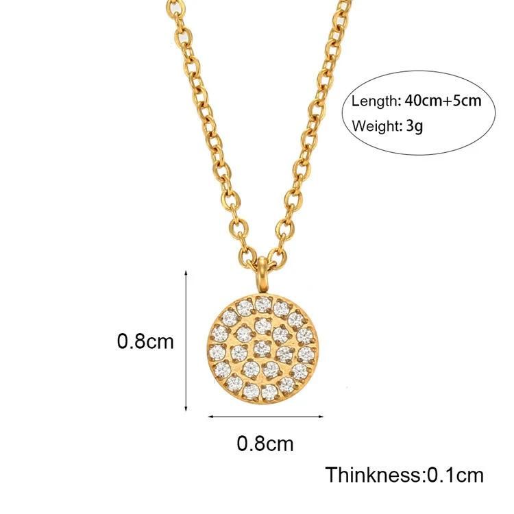 Factory Customized Fashion Jewelry Ins Fashion Simple Temperament Versatile Necklace Jewelry Stainless Steel Zirconium Round Pendant Necklace