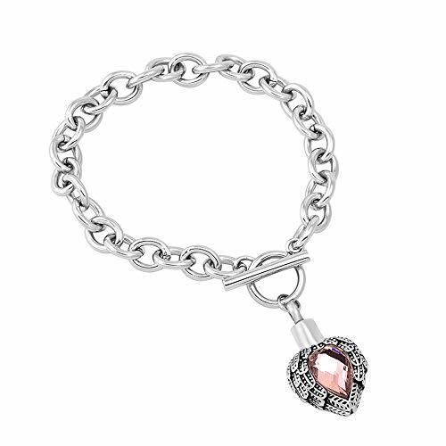 Stainless Steel Chain Bracelet with Crystal Heart Urn Pendant