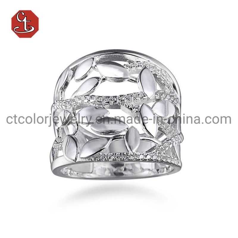 CT COLOR Fashion Design Hollow Leaf 925 Silver Jewelry Accessories Jewelry Band Rings