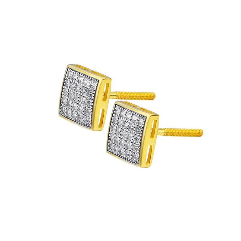 Brass Iced out Crystal Rhinestone Square Stud Earrings