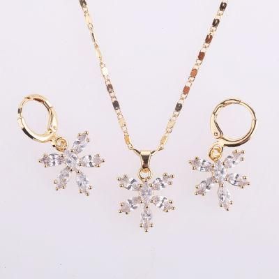 Fashion Wedding Silver Alloy Gold Plated Ring Necklace Earring Jewelry Set with Crystal CZ Pearl