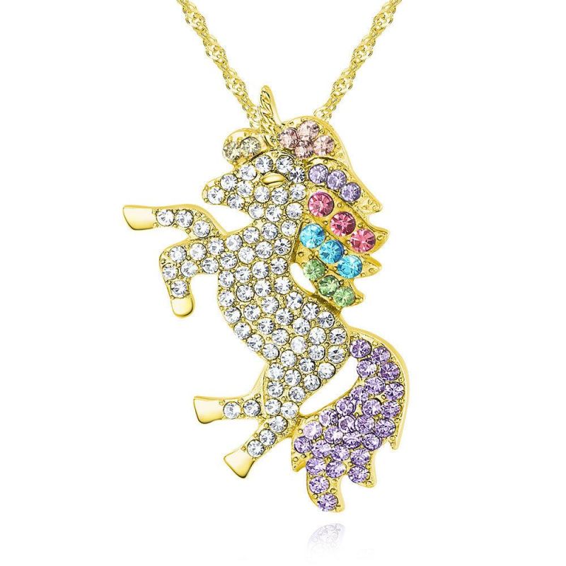 Microset Covered with Drill Unicorn Pendant Creative Tianma Necklace