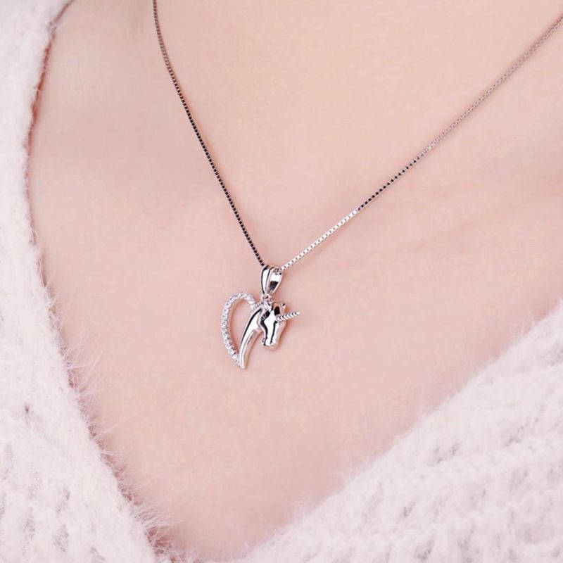 925 Sterling Silver Pendants Necklace Love Heart Unicorn Pendant Fashion Jewelry Wholesale