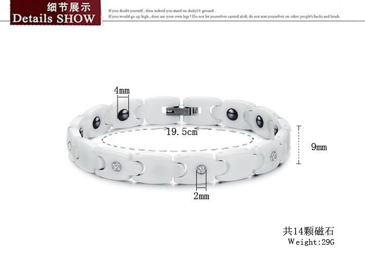 White Health Ceramic Eenergy Bio Magnetic Bracelet with Zircon for Man and Woman