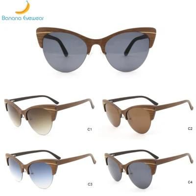 Ready Goods Cat Eye Polarized Women Black Walnut Wooden Sunglasses