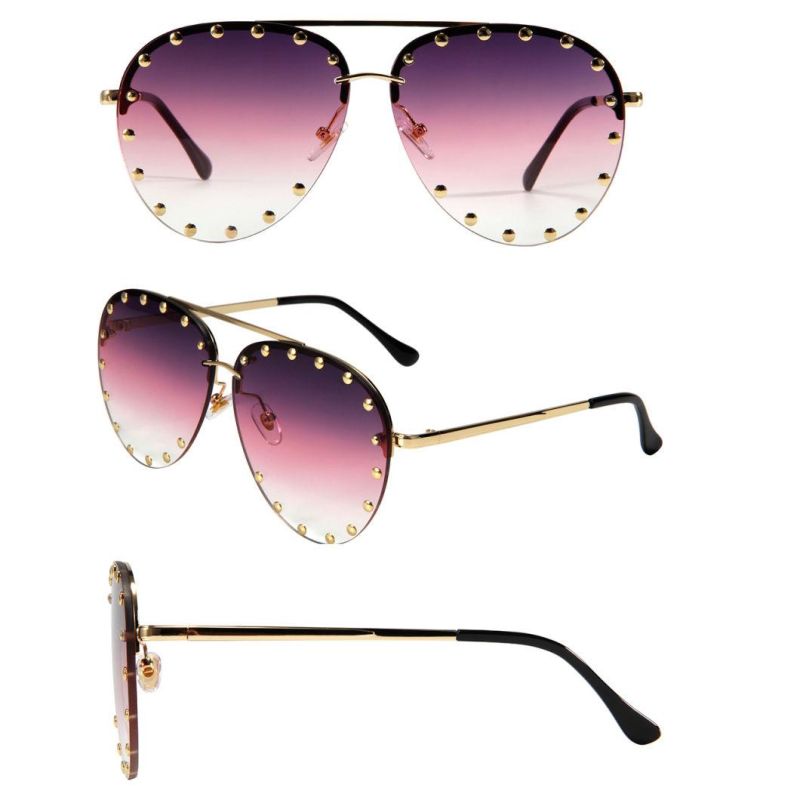 Stylish Fashion Rivet Design Metal Rimless Man Woman Sunglasses