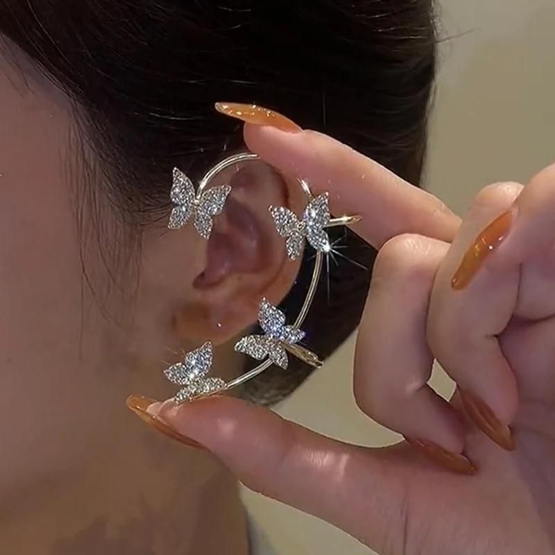 Fashion Women Silver Jewelry Butterfly Zircon Ear Clips Earrings