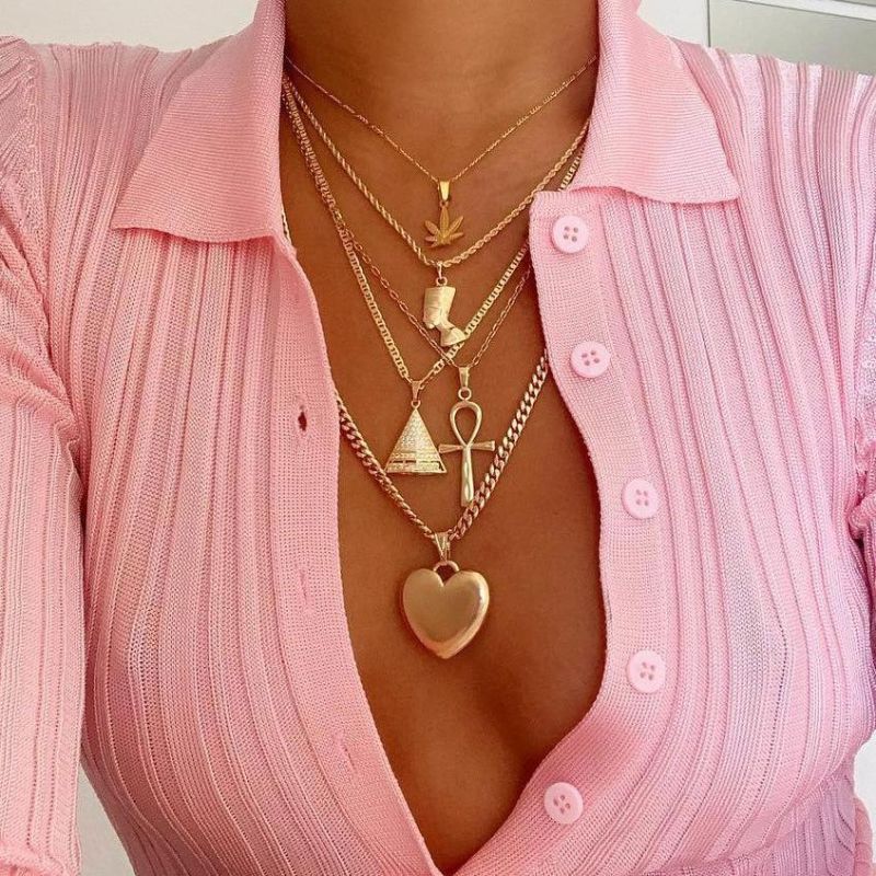 Hot Selling Egyptian Pharaoh Pyramid Collarbone Chain Love Pendant Multi - Layer Necklace