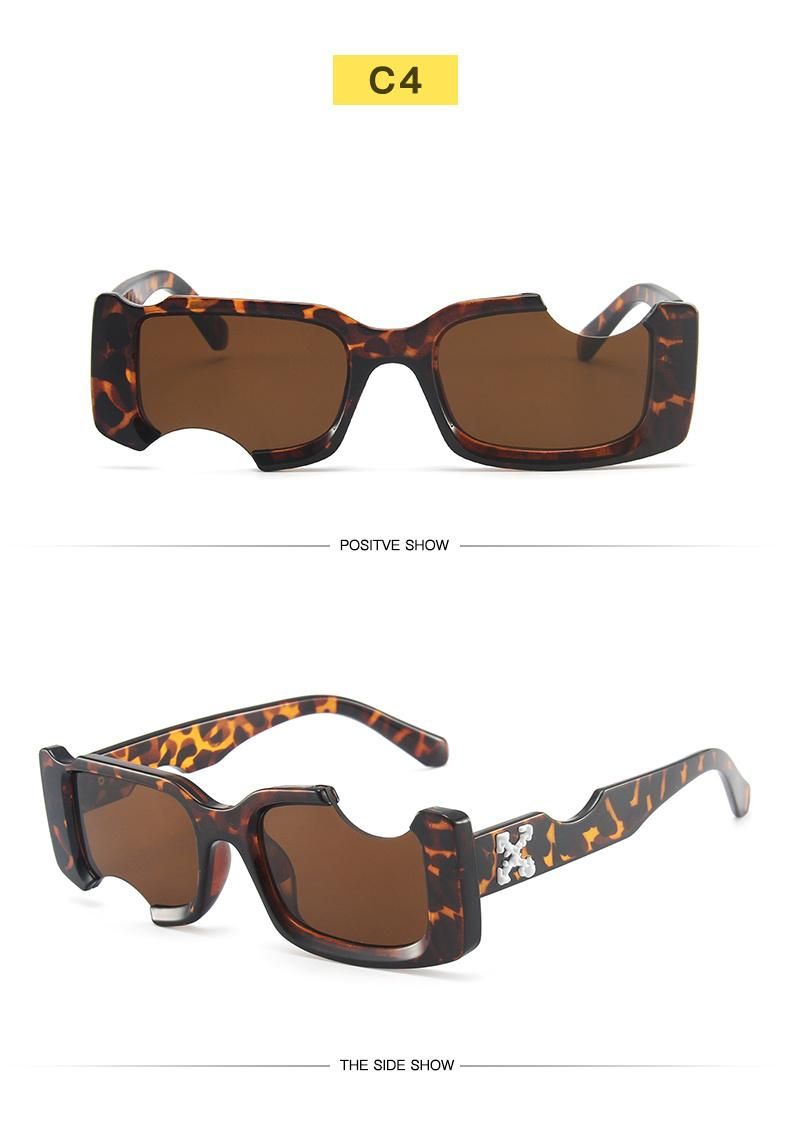 Personality Frame Sunglasses Female Notch Square Small Face Sunglasses Male Trend European and American Street Shooting Cross-Border Glasses