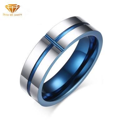 Boby Jewelry Ring 6mm Tungsten Steel IP Blue Groove Cross Ring Fashion Ring Jewelry Tst2871