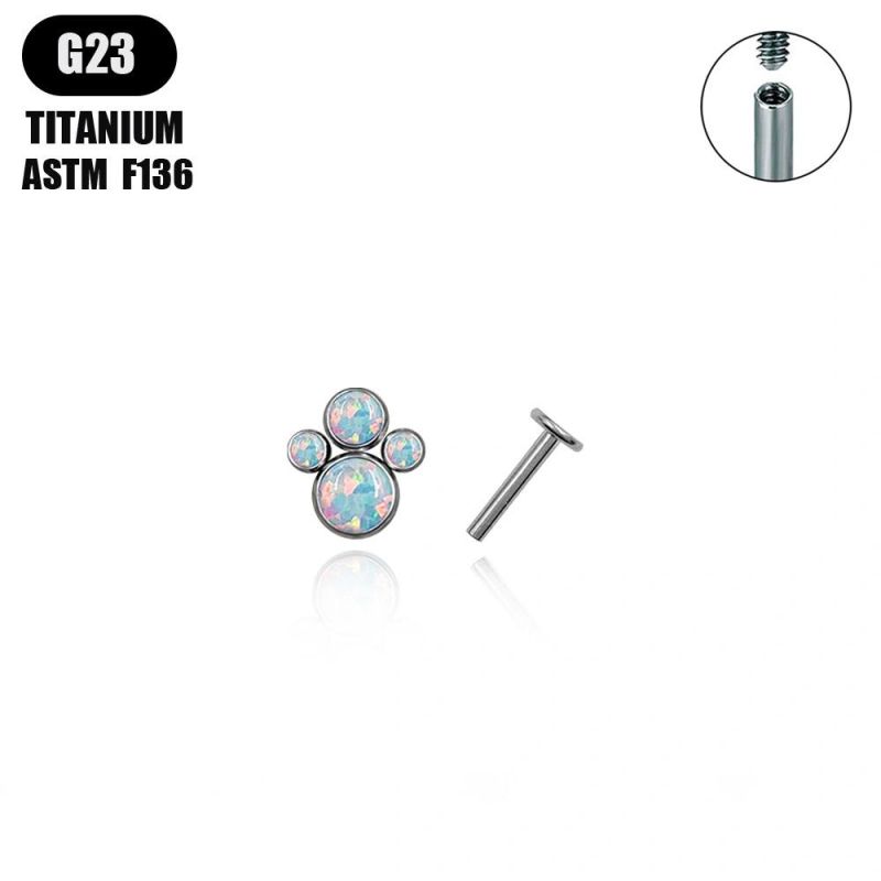 New ASTM F136 Titanium Internally Threaded Labret Setting Opal or 5A Zirconia Body Piercing