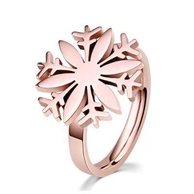 Stainless Steel Snowflake Shape Roes Gold Ring