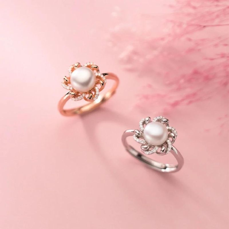 925 Sterling Silver Fresh Water Pearl Adjustable Ring Women Light Luxury Temperament Engagement Jewelry