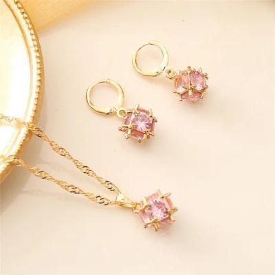 European and American Jewelry Earring Necklace Ring Multi-Color Square Crystal Necklace Personality Creative Jewelry Set