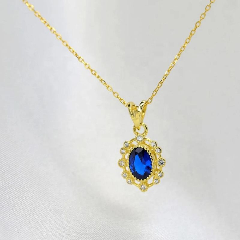 925 Sterling Silver Simple Blue Zircon Drop Pendant Necklace Women Light Luxury Vintage Palace Style Jewelry