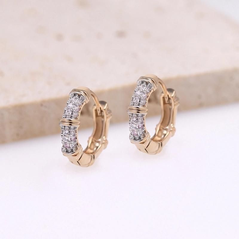 Korean Style Gold Plated Pave Setting CZ Bamboo Huggie Earrings