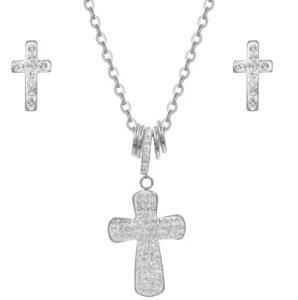 Stainless Steel Jewelry Set Cross Necklace Religious Jewelry
