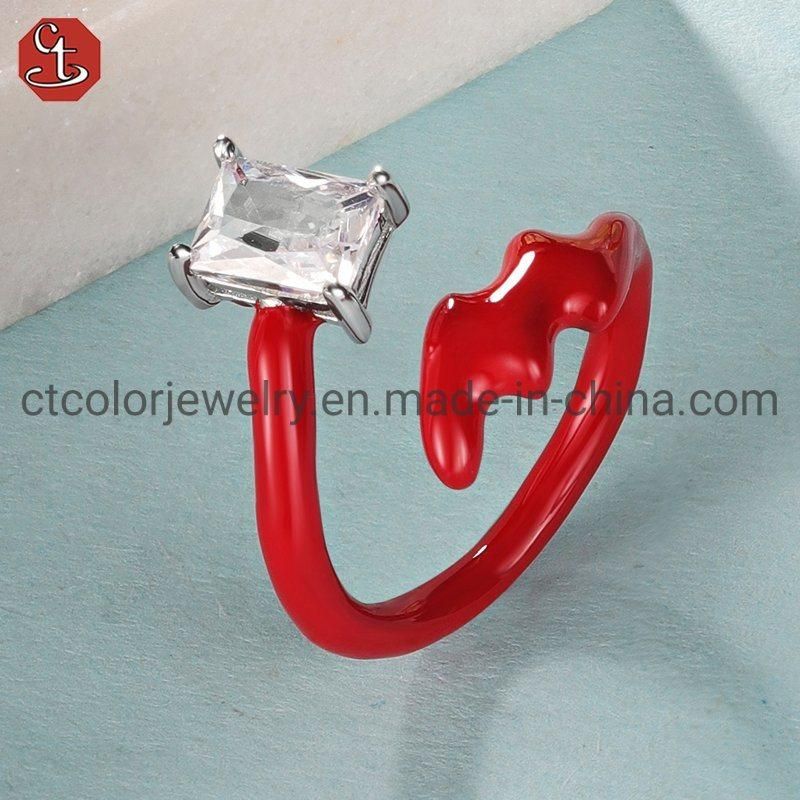 Hot Sale Creative Design Silver with CZ Enamel Adjustable Open Ring