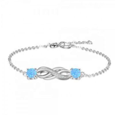 New Arrival 925 Sterling Silver Charm Blue Lab Opal Bracelet with Slider for Women&prime; S Jewelry