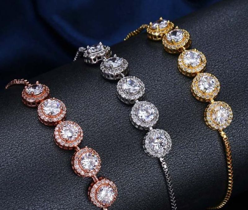 Rose Gold Plated Round Cubic Zirconia CZ Bridal Tennis Bracelet Wedding Bridal Bridesmaid Bracelet