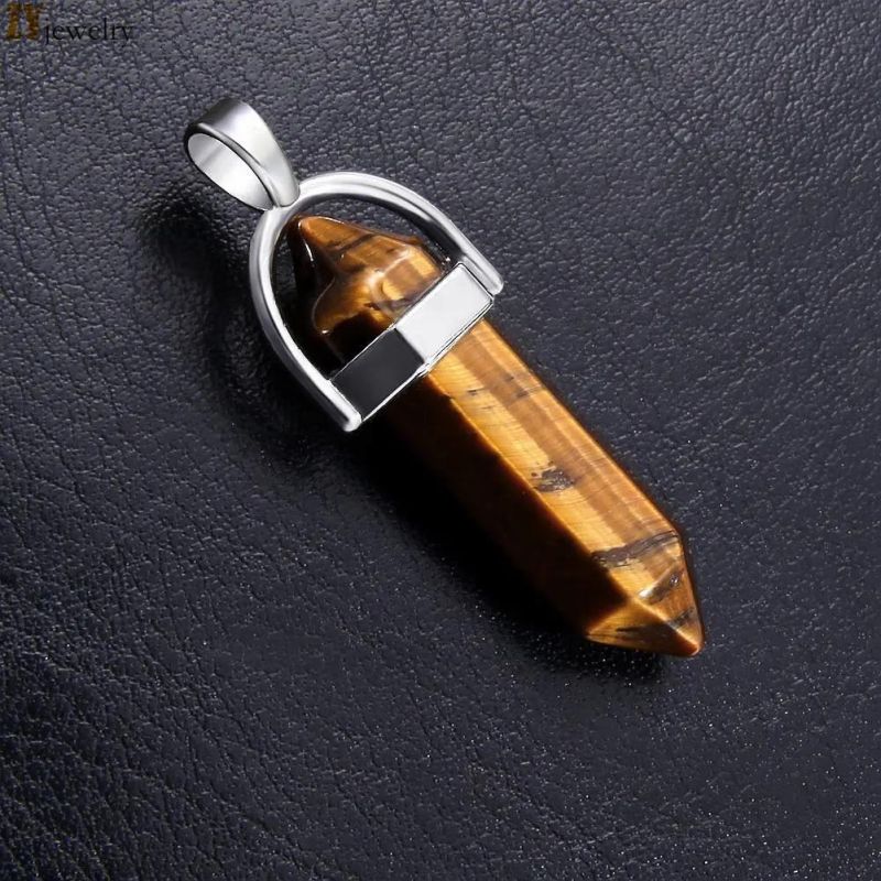 2022 Natural Crystal Stone Hexagon Pendant Bullet Amethyst Pendant Fashion Necklace Accessories