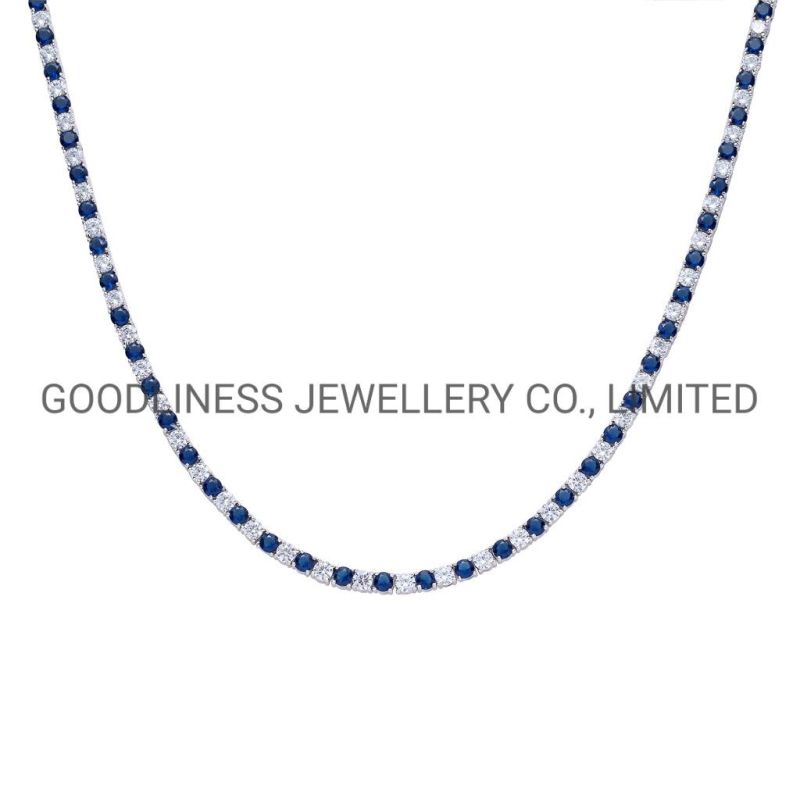 Gemstone Gold Choker Layered Sapphire Tennis Chain Necklace for Women