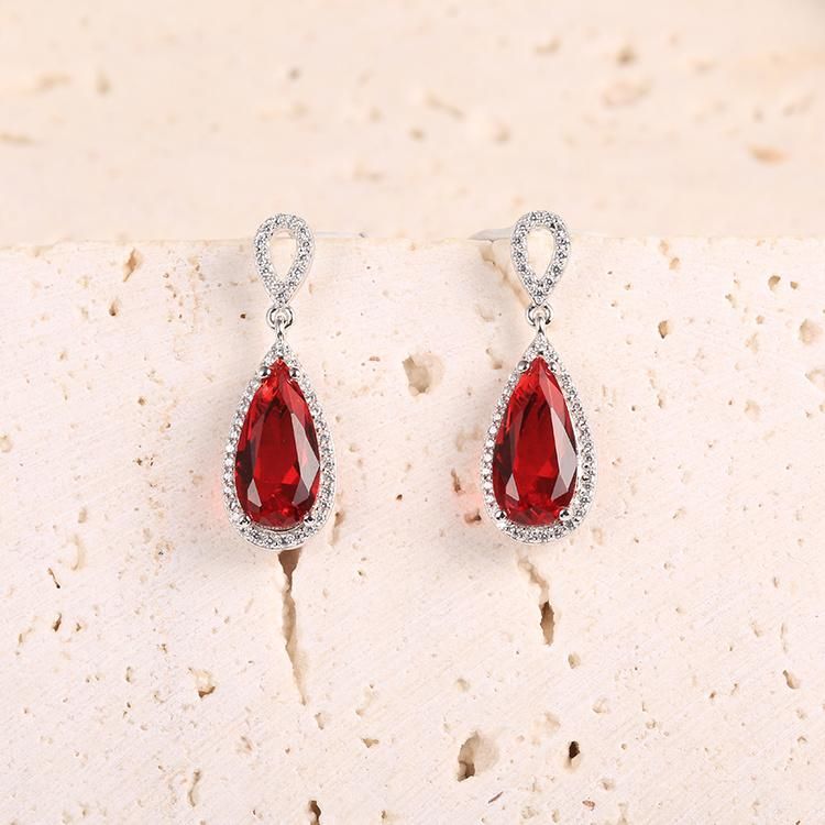 Fashion Accessories 925 Silver Big Red Cubic Zirconia Factory Wholesale Fashion Jewelry Trendy 2022 Women Jewellery Luxury Earrings