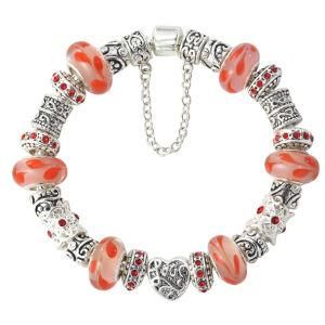 Silver Love Heart Red Charm Bead Bracelets