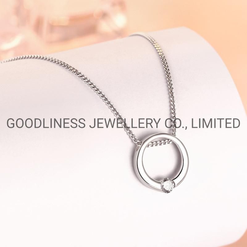 925 Sterling Silver Simple CZ Necklace Fine Jewelry