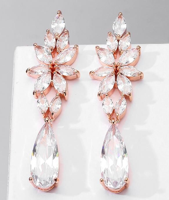 Bridal Pear CZ Earring Jewelry, Wedding CZ Earring Jewelry, Bridesmaid Earring, Gift Jewelry, Rose Gold Earring