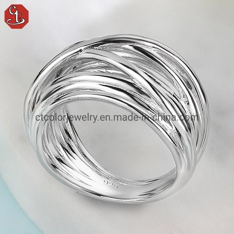 2022 Luxury Fashion Jewelry Plain Silver Simple Style Ring for Women