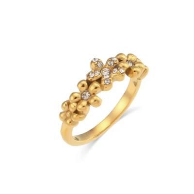 Factory Customized Fashion Cheap Jewelry Stainless Steel 18K Gold-Plated Zircon Jewelry Waterproof Women&prime;s Ring