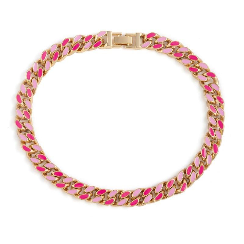 Fashion Jewelry 2022 New Design Cuban Link Chain Luxry Necklace 18K Gold Plated Red Enamel Chic Statement Choker Necklace