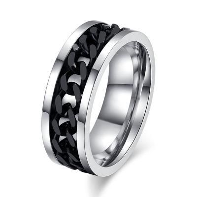 Geometric Hollow Personality Black Chain Ring Men&prime; S Stainless Steel Ring