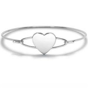 Sterling Silver Halo Heart Bangle Bracelet
