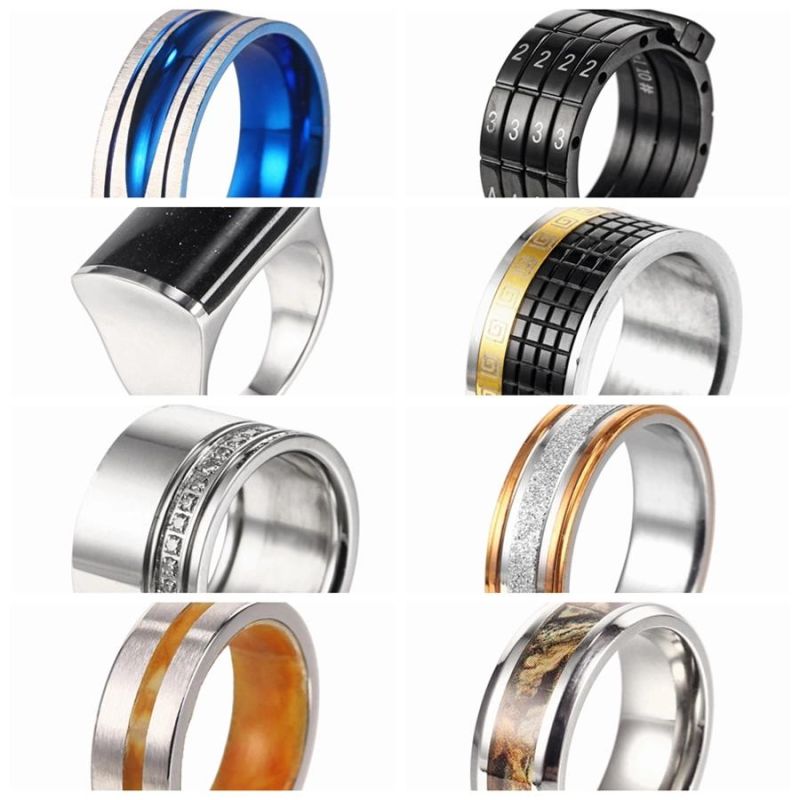 Fadeless Free Waterproof Jewelry 18K Gold Plated Stainless Steel Wood Grain Ring