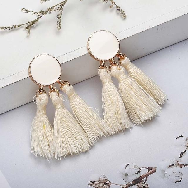 Women Vintage Round Long Drop Tassel Earrings Fashion Jewelry