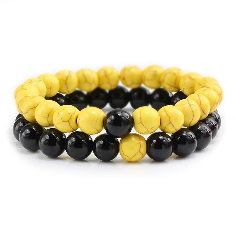 2PCS Men Women Classic Natural Stone Multicolor Beads Bracelet