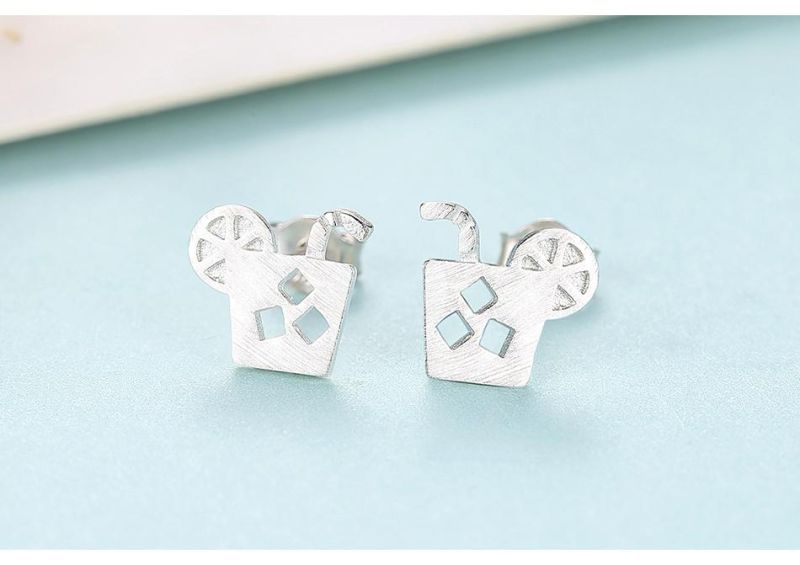 Summer Lemon Tea Design Sterling Silver Ear Stud