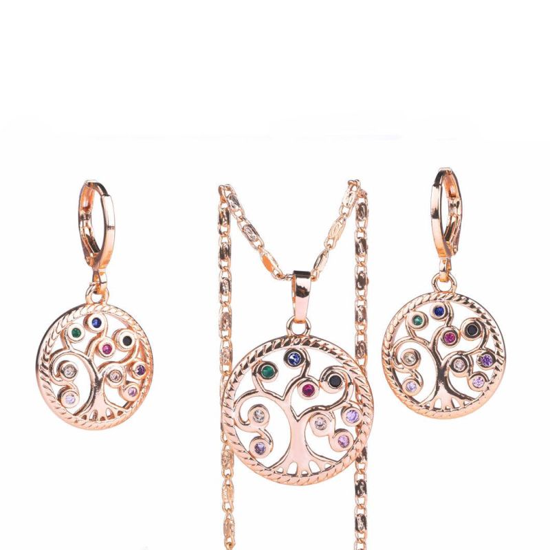 Colorful Party Jewelry CZ 18K Rose Gold Jewelry Set with Necklace and Earring