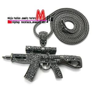 Fashion New Zinc Alloy Fully Iced out Machine Gun Pendant Necklace (MHP8)