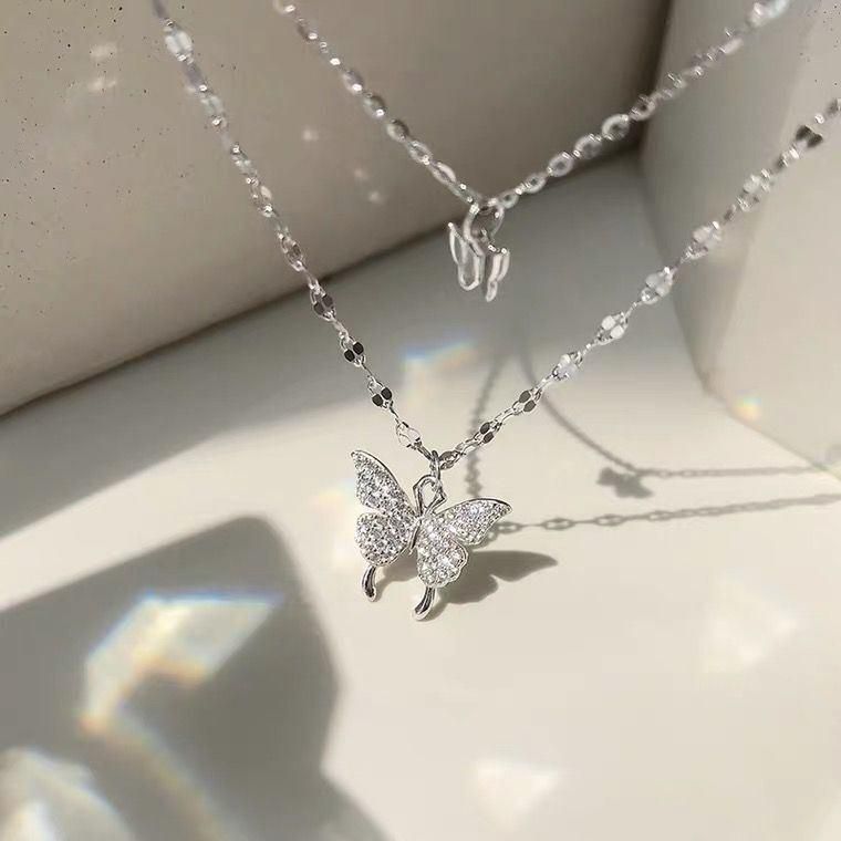 Fashion Chain Jewelry Layer Butterfly Brass Necklace