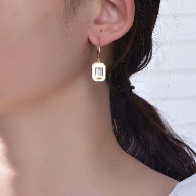 Trendy Minimalist Square Zircon Diamond Pendant 18K Gold Hoop Earrings